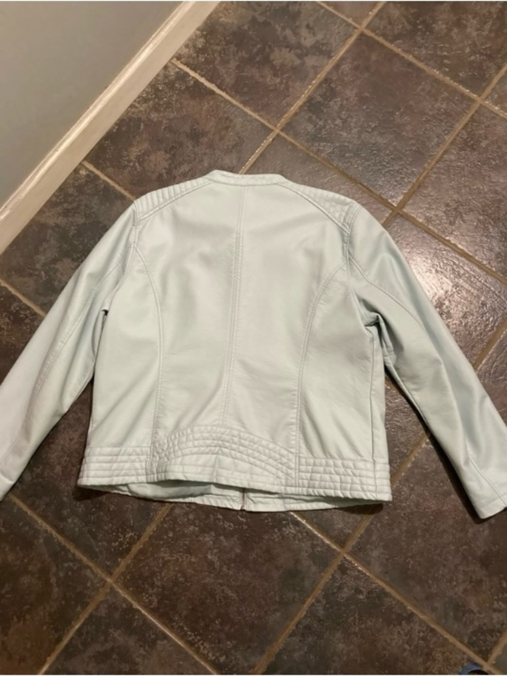 Style & Co. Pale Blue Faux Leather Moto Jacket Women’s Size L - Picture 5 of 10